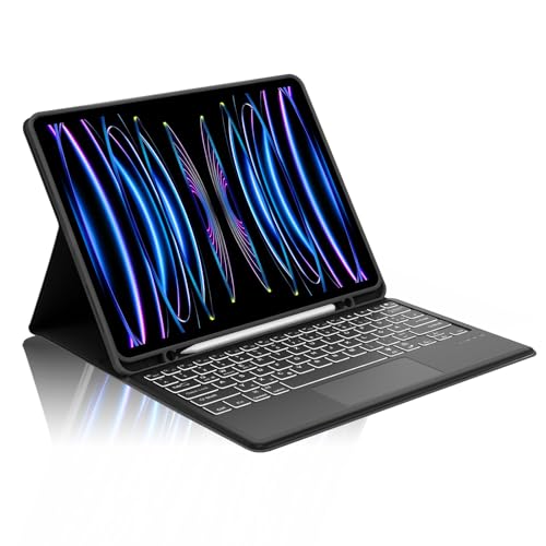 Occtingkind, Tastatur für iPad Pro 12,9, Hülle mit Tastatur für iPad Pro 12,9, Magnetische Abnehmbar Bluetooth Keyboard für iPadPro (2018-2022), QWERTZ, USBC, Hinterbeleuchtung, Trackpad, Dunkelblau von Occtingkind