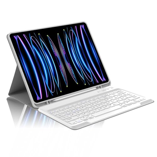 Occtingkind, Tastatur für iPad Pro 12,9, Hülle mit Tastatur für iPad Pro 12,9 Zoll, Magnetische Abnehmbar Bluetooth Keyboard für Apple iPadPro (2018-2022), Deutsches Layout QWERTZ, USB C, Hellgrau von Occtingkind