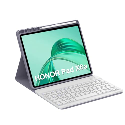 Occtingkind Honor Pad X8a Hülle mit Bluetooth Tastatur, Deutsches QWERTZ Layout, Abnehmbare Schutzhülle mit Stifthalter für 11 Zoll 2024 Honor Pad X8a - Wahl ohne Beleuchtung - Violett von Occtingkind