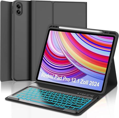 Occtingkind, Tastatur für Redmi Pad Pro 12,1 Zoll, Schutzhülle mit Tastatur für Xiaomi Redmi Pad Pro 12.1 2024, Schutzhülle mit magnetischer Hintergrundbeleuchtung Bluetooth Keyboard, Italienisch, USB von Occtingkind