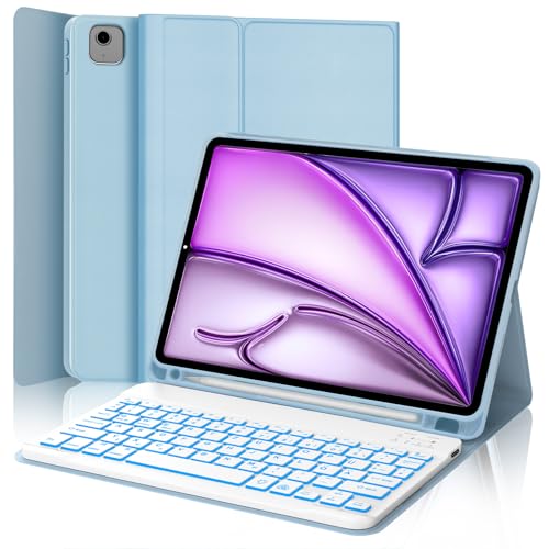 Occtingkind, Tastatur für iPad Air 11, Hülle mit Magnetische Abnehmbar Bluetooth Tastatur für iPadAir 11" 2024 M2 und iPad Air 11" 2025 M3, QWERTZ-Layout, USB C, Hinterbeleuchtung, Himmelblau von Occtingkind