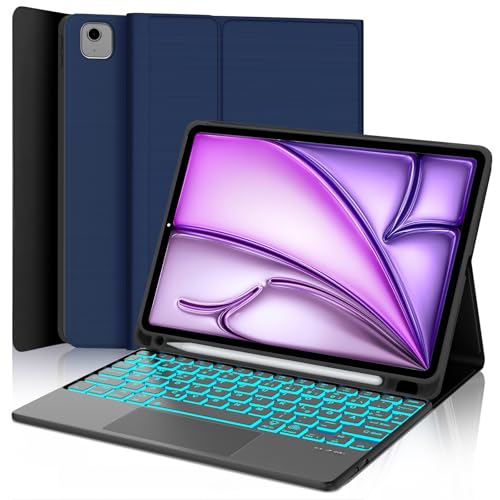 Occtingkind, Tastatur für iPad Air 11 Zoll, Hülle mit Tastatur für iPad Air 11 2025 M3/2024 M2, Hülle mit Abnehmbar Bluetooth Keyboard, QWERTZ, USB C, Hintergrundbeleuchtung, Trackpad, Dunkelblau von Occtingkind