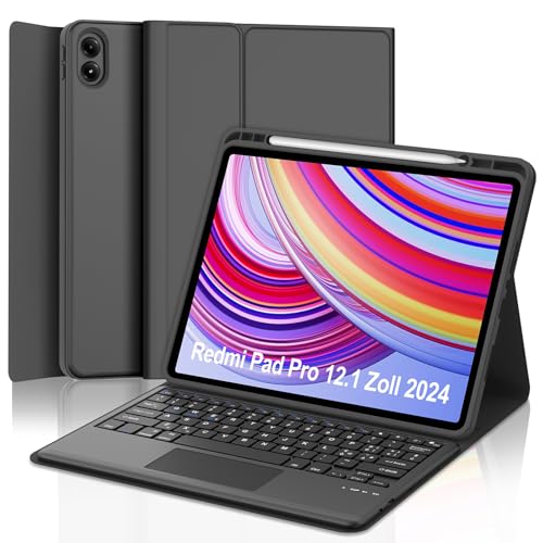 Occtingkind Tastatur mit Trackpad für Redmi Pad Pro 12.1 2024, Schutzhülle mit Bluetooth-Tastatur, Touchpad für Xiaomi Poco Pad 12,1 Zoll, italienisches Bluetooth, schlankes Design, USB C, Schwarz von Occtingkind