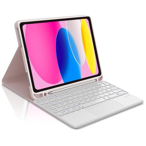 Occtingkind Tastatur für iPad 10 Generation 2022, Hülle mit Tastatur für iPad 10 10,9 Zoll, Cover Touchpad Bluetooth-Tastatur magnetisch abnehmbar QWERTY Italienisch für iPad 10 Gen 10,9 Zoll, Rosa von Occtingkind