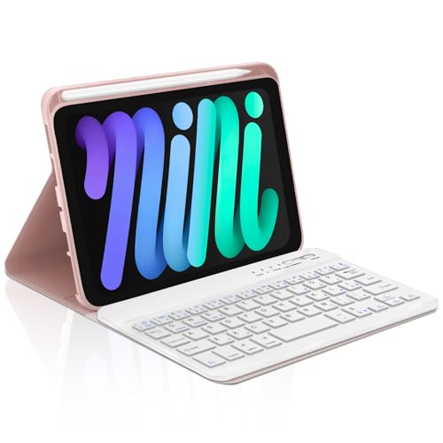 Occtingkind, Tastatur für iPad Mini 8,3 Zoll, Hülle mit Tastatur iPad Mini 7/6 Generation 2024/2021, Schutzhülle mit magnetischer, abnehmbarer Bluetooth-Tastatur, italienisches Layout, USB C, Rosa von Occtingkind