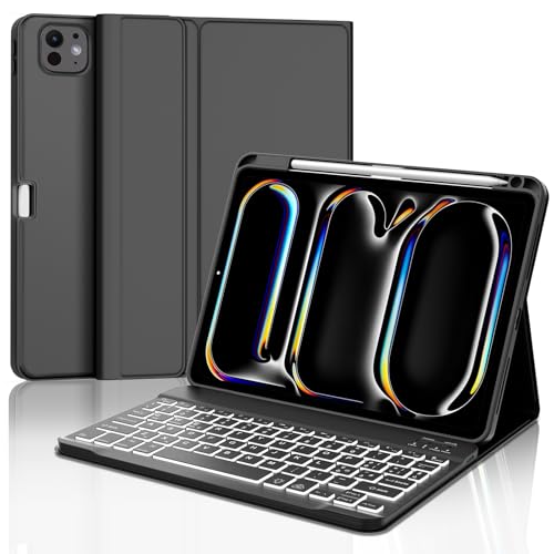 Occtingkind Tastatur für pro 11" 2024 (M4), Hülle mit Tastatur für Pro 5. Generation, Magnetisch Abnehmbare 7-Farbige Beleuchtung Bluetooth QWERTZ Hülle Tastatur für Pro 11 Zoll 2024, Schwarz von Occtingkind