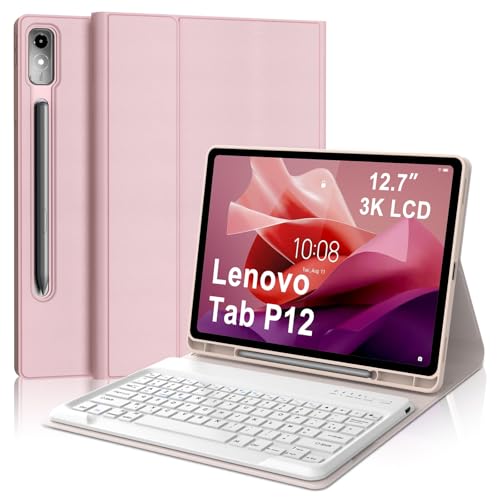 Occtingkind Tastaturhülle für Lenovo Tab P12 12,7 Zoll, AZERTY, Französisch, Bluetooth-Tastatur, magnetisch, abnehmbar, mit Stifthalter, für Lenovo Tab P12 12,7 Zoll 2023 (TB370FU), Rosa von Occtingkind