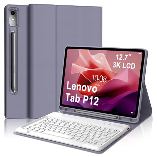 Occtingkind Tastaturhülle für Lenovo Tab P12 12,7 Zoll, AZERTY, Französisch, Bluetooth-Tastatur, magnetisch, abnehmbar, mit Stifthalter, für Lenovo Tab P12 12,7 Zoll 2023 (TB370FU), Violett von Occtingkind