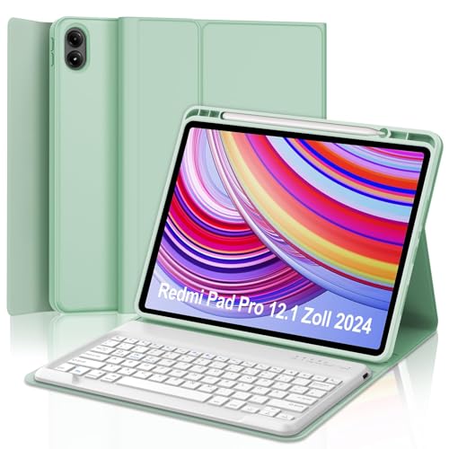 Occtingkind Tastaturhülle für Redmi Pad Pro 12.1 2024, Schutzhülle mit Bluetooth-Tastatur für Xiaomi Poco Pad 12,1 Zoll, Italienisch QWERTY, schlankes Design, USB C, Grün von Occtingkind