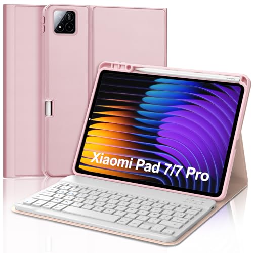 Occtingkind Tastaturhülle für Xiaomi Pad 7/7 Pro 11,2 Zoll 2025, AZERTY, französische AZERTY-Tastatur, magnetisch, abnehmbar, mit Stifthalter, für Xiaomi Pad 7/7 Pro 2025 11,2 Zoll, Rosa von Occtingkind