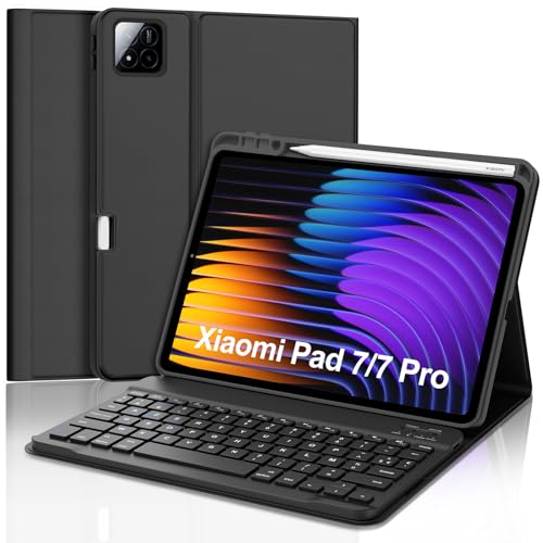 Occtingkind Tastaturhülle für Xiaomi Pad 7/7 Pro 11,2 Zoll 2025, AZERTY, französische AZERTY-Tastatur, magnetisch, abnehmbar, mit Stifthalter, für Xiaomi Pad 7/7 Pro 2025 11,2 Zoll, Schwarz von Occtingkind