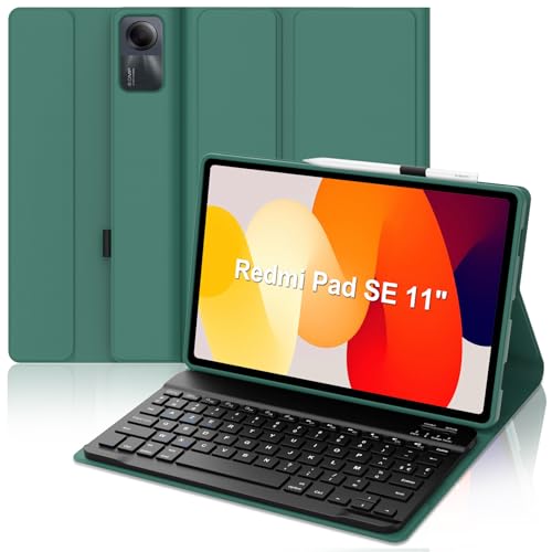 Occtingkind Tastaturhülle für Xiaomi Redmi Pad SE 11 Zoll, AZERTY, Französisch, Bluetooth-Tastatur, magnetisch, abnehmbar, für Xiaomi Redmi Pad SE 11 Zoll 2023, Dunkelgrün von Occtingkind