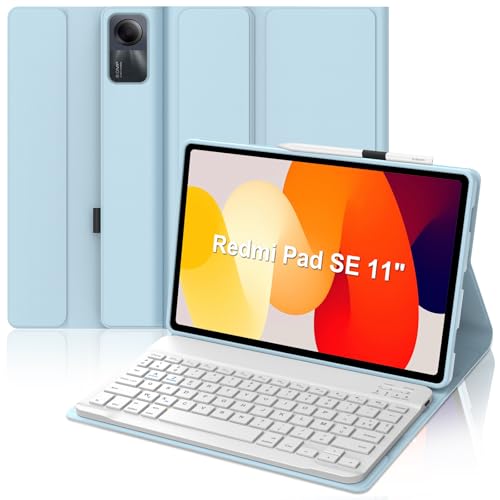 Occtingkind Tastaturhülle für Xiaomi Redmi Pad SE 11 Zoll, AZERTY, Französisch, Bluetooth-Tastatur, magnetisch, abnehmbar, für Xiaomi Redmi Pad SE 11 Zoll 2023, Himmelblau von Occtingkind