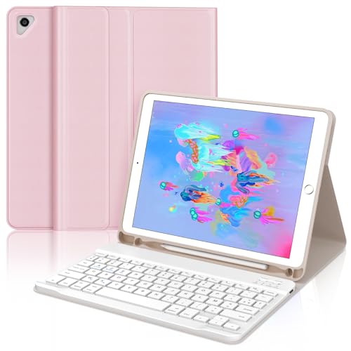 Occtingkind Tastaturhülle für iPad 6/5. Generation 9,7 Zoll, AZERTY, Französisch, Bluetooth-Tastatur, magnetisch, abnehmbar, mit Stifthalter, für iPad 2018/2017 9,7 Zoll, Air 2/1, Pro 9,7 2016, Rosa von Occtingkind