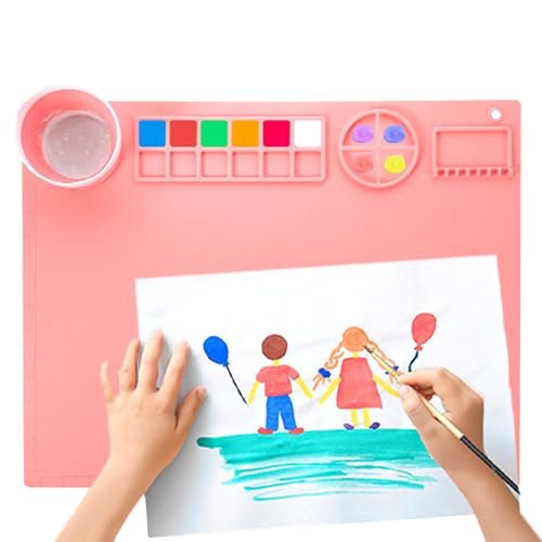 Silikon Malmatte, 50x40CM Bastelmatte Silikon,Malunterlage für Kinder,Abwaschbar Antihaft Silikonmatte basteln,Multifunktional Silicone Painting Mat für DIY Handwerk Kinder Malen(Pink) von Occtingkind