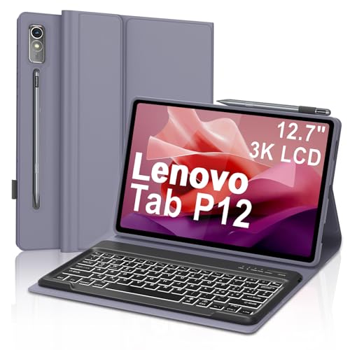 Occtingkind Tastatur für Lenovo Tab P12 Pro 12,7 Zoll, Tastaturhülle mit Hintergrundbeleuchtung Bluetooth, Rosa von Occtingkind