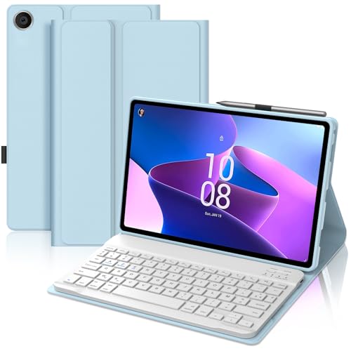 Tastaturhülle für Lenovo Tab M10 3. Gen, 10,1 Zoll, AZERTY, Französisch, AZERTY, magnetisch, abnehmbar, mit Stifthalter, für Tablet Lenovo Tab M10 3. Generation 10,1 Zoll 2022, Himmelblau von Occtingkind
