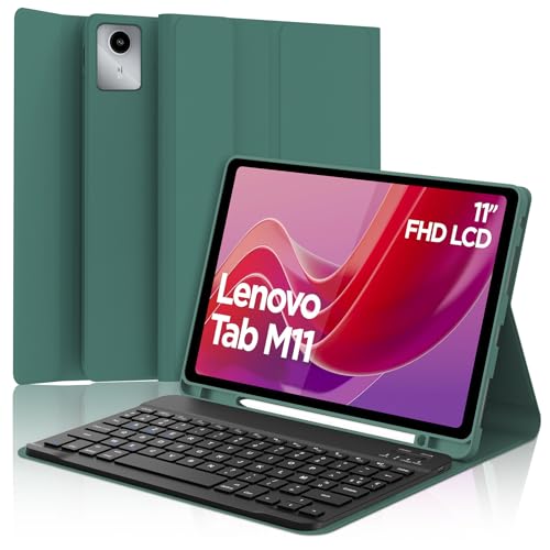 Tastaturhülle für Lenovo Tab M11 11 Zoll, AZERTY, Französisch, Bluetooth-Tastatur, magnetisch, abnehmbar, mit Stifthalter, für Tablet Lenovo Tab M11 11 Zoll 2024 (TB330FU/TB330XU), Dunkelgrün von Occtingkind