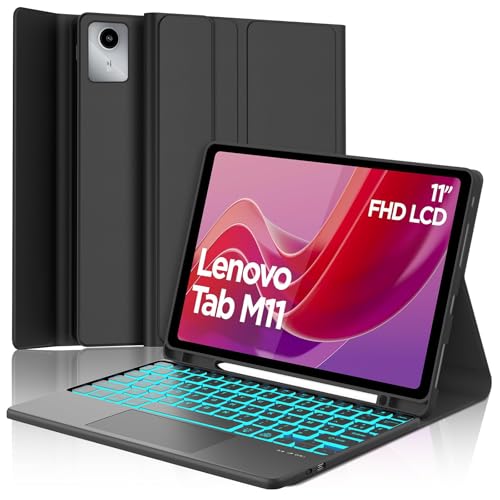 Tastaturhülle für Lenovo Tab M11 11 Zoll mit Touchpad, französische AZERTY-Tastatur, Bluetooth, magnetisch, abnehmbar, mit 7 Farben mit Hintergrundbeleuchtung, für Lenovo Tab M11 11 Zoll 2024, Schwarz von Occtingkind