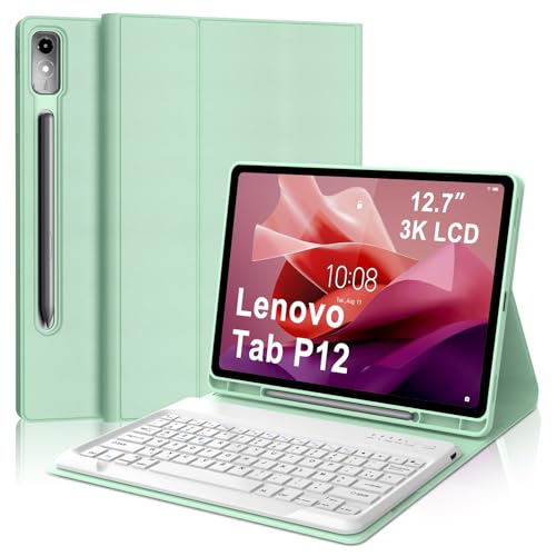 Tastaturhülle für Lenovo Tab P12 12,7 Zoll, AZERTY, Französisch, Bluetooth-Tastatur, magnetisch, abnehmbar, mit Stifthalter, für Lenovo Tab P12 12,7 Zoll 2023 (TB370FU), Hellgrün von Occtingkind