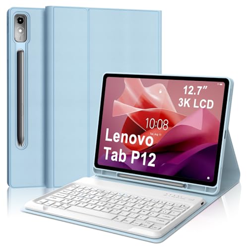 Tastaturhülle für Lenovo Tab P12 12,7 Zoll, AZERTY, Französisch, Bluetooth-Tastatur, magnetisch, abnehmbar, mit Stifthalter, für Lenovo Tab P12 12,7 Zoll 2023 (TB370FU), Himmelblau von Occtingkind