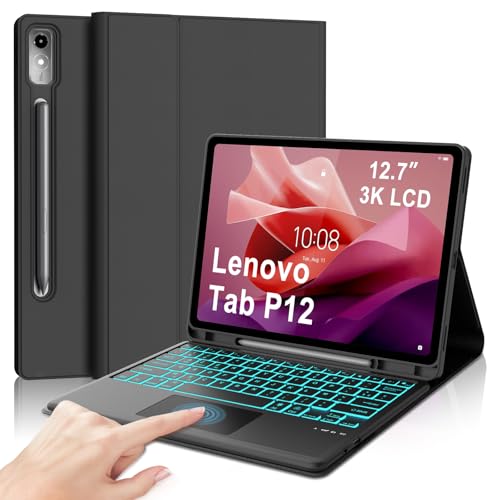 Tastaturhülle für Lenovo Tab P12 12,7 Zoll mit Touchpad, französisches AZERTY-Tastatur, Bluetooth, magnetisch, abnehmbar, mit 7 Farben mit Hintergrundbeleuchtung für Lenovo Tab P12 12,7 Zoll 2023 von Occtingkind