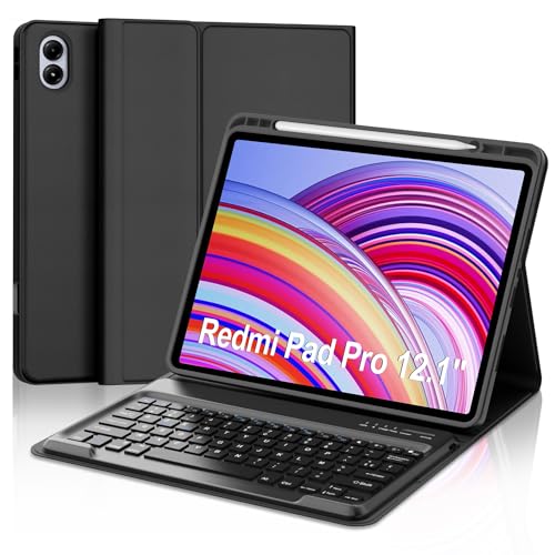 Tastaturhülle für Redmi Pad Pro/Xiaomi Poco Pad 12,1 Zoll, französisches AZERTY-Tastatur, Bluetooth, magnetisch, abnehmbar, mit Stifthalter, für Redmi Pad Pro/Xiaomi Poco Pad 12,1 Zoll 2024, Schwarz von Occtingkind