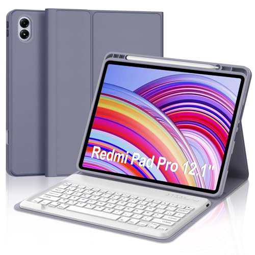 Tastaturhülle für Redmi Pad Pro/Xiaomi Poco Pad 12,1 Zoll, französisches AZERTY-Tastatur, Bluetooth, magnetisch, abnehmbar, mit Stifthalter, für Redmi Pad Pro/Xiaomi Poco Pad 12,1 Zoll 2024, Violett von Occtingkind