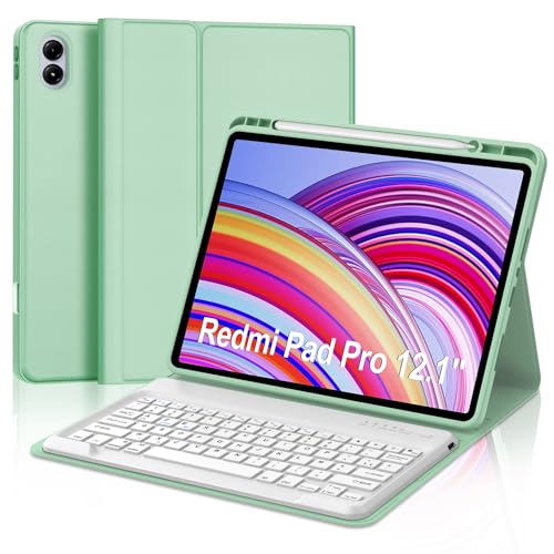 Tastaturhülle für Redmi Pad Pro/Xiaomi Poco Pad 12,1 Zoll, französisches AZERTY-Tastatur, Bluetooth, magnetisch, abnehmbar, mit Stifthalter, für Redmi Pad Pro/Xiaomi Poco Pad 12,1 Zoll 2024, Hellgrün von Occtingkind
