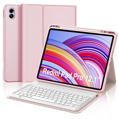 Tastaturhülle für Redmi Pad Pro/Xiaomi Poco Pad 12,1 Zoll, französisches AZERTY-Tastatur, Bluetooth, magnetisch, abnehmbar, mit Stifthalter, für Redmi Pad Pro/Xiaomi Poco Pad 12,1 Zoll 2024, Rosa von Occtingkind