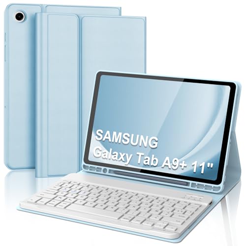 Tastaturhülle für Samsung Galaxy Tab A9 Plus/A9+ 11 Zoll, AZERTY, Französisch, Bluetooth-Tastatur, magnetisch, abnehmbar, mit Stifthalter, für Samsung Galaxy Tab A9 Plus 11 Zoll 2023, Himmelblau von Occtingkind