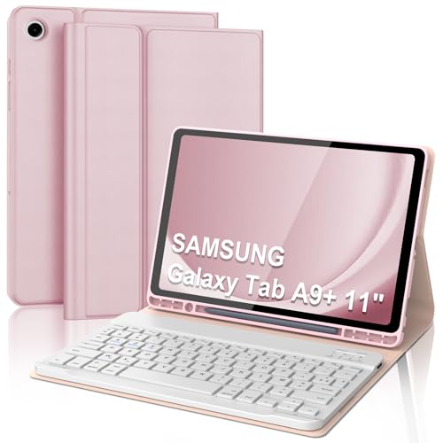 Tastaturhülle für Samsung Galaxy Tab A9 Plus/A9+ 11 Zoll, AZERTY, Französisch, Bluetooth-Tastatur, magnetisch, abnehmbar, mit Stifthalter, für Samsung Galaxy Tab A9 Plus 11 Zoll 2023, Rosa von Occtingkind