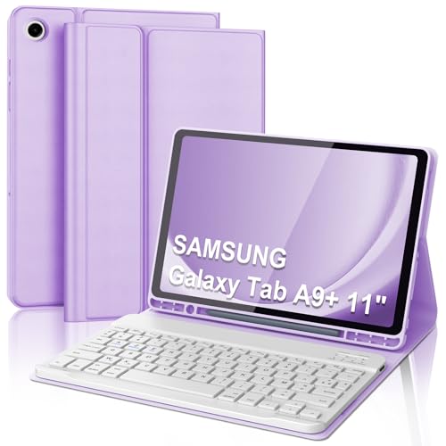 Tastaturhülle für Samsung Galaxy Tab A9 Plus/A9+ 11 Zoll, französisches AZERTY, Bluetooth-Tastatur, magnetisch, abnehmbar, mit Stifthalter, für Samsung Galaxy Tab A9 Plus 11 Zoll 2023, Hellviolett von Occtingkind