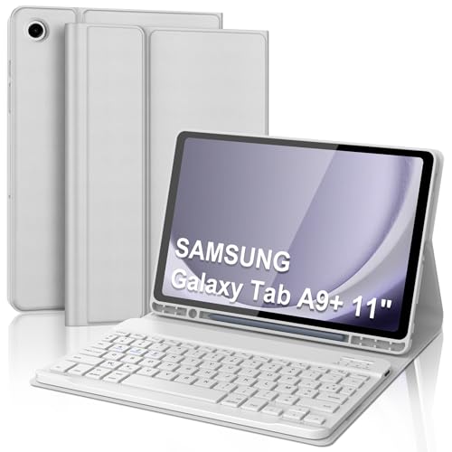 Tastaturhülle für Samsung Galaxy Tab A9 Plus/A9+ 11 Zoll, französisches AZERTY, Bluetooth-Tastatur, magnetisch, abnehmbar, mit Stifthalter, für Samsung Galaxy Tab A9 Plus 11 Zoll 2023, Hellgrau von Occtingkind