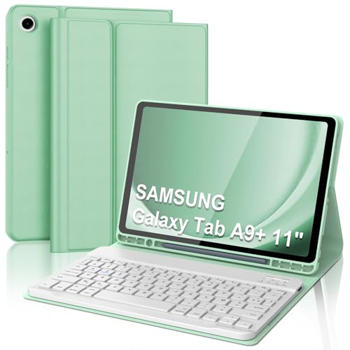Tastaturhülle für Samsung Galaxy Tab A9 Plus/A9+ 11 Zoll, französisches AZERTY, Bluetooth-Tastatur, magnetisch, abnehmbar, mit Stifthalter, für Samsung Galaxy Tab A9 Plus 11 Zoll 2023, Hellgrün von Occtingkind