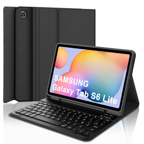 Tastaturhülle für Samsung Galaxy Tab S6 Lite 10,4 Zoll 2024/2022/2020, französisches AZERTY, Bluetooth-Tastatur, magnetisch, abnehmbar, mit Stifthalter, für Samsung Galaxy S6 Lite 10,4 Zoll, Schwarz von Occtingkind