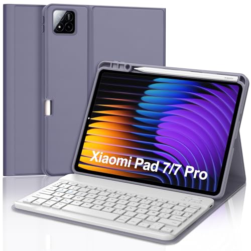 Tastaturhülle für Xiaomi Pad 7/7 Pro 11,2 Zoll 2025, AZERTY, französische AZERTY-Tastatur, magnetisch, abnehmbar, mit Stifthalter, für Xiaomi Pad 7/7 Pro 2025 11,2 Zoll, Violett von Occtingkind