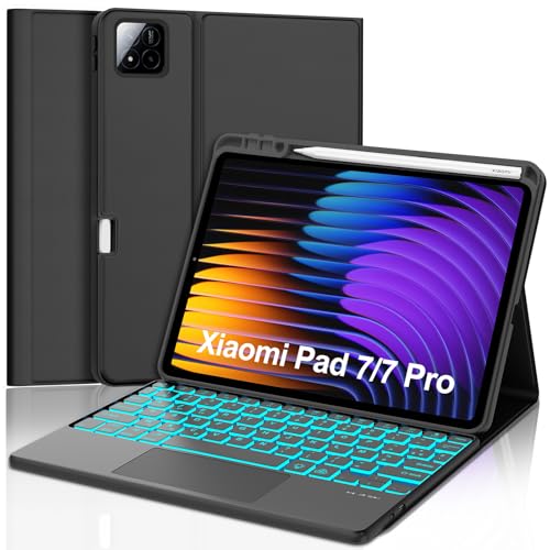 Tastaturhülle für Xiaomi Pad 7 11,2 Zoll mit Touchpad, AZERTY, Französisch, Bluetooth-Tastatur, magnetisch, abnehmbar, mit 7 Farben mit Hintergrundbeleuchtung für Xiaomi Pad 7/7 Pro 2025, Schwarz Tastaturhülle für Xiaomi Pad 7 11,2 Zoll mit Touchpad, AZERTY, Französisch, Bluetooth-Tastatur, magnetisch, abnehmbar, mit 7 Farben mit Hintergrundbeleuchtung für Xiaomi Pad 7/7 Pro 2025, Schwarz von Occtingkind