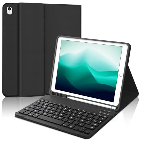Tastaturhülle für iPad 9./8./7. Generation 10,2 Zoll, AZERTY, Französisch, abnehmbare Bluetooth-Tastatur mit Stifthalter, für iPad 2021/2020/2019 10,2 Zoll/Air 3 2019/iPad Pro 10,5 2017, Schwarz von Occtingkind