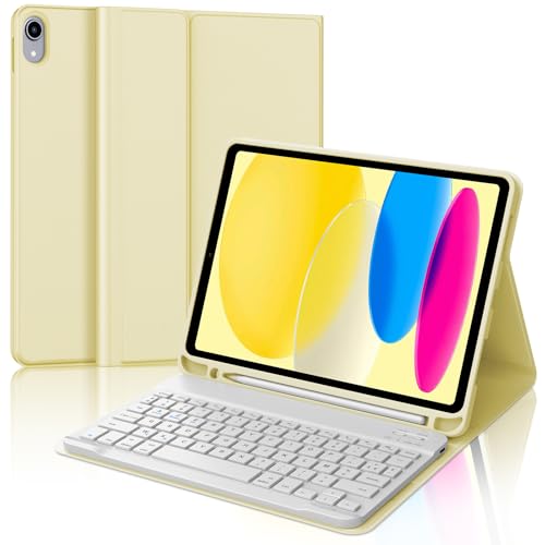 Tastaturhülle für iPad A16 11. Generation 2025/10. Generation 2022, französisches AZERTY, Bluetooth-Tastatur, magnetisch, abnehmbar, mit Stifthalter, für iPad 10/11. Generation 10,9/11 Zoll, Hellgelb von Occtingkind