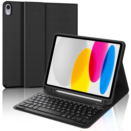 Tastaturhülle für iPad A16 11. Generation 2025/10. Generation 2022, französisches AZERTY, Bluetooth-Tastatur, magnetisch, abnehmbar, mit Stifthalter, für iPad 10/11. Generation 10,9/11 Zoll, Schwarz von Occtingkind