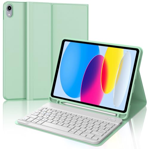 Tastaturhülle für iPad A16 11. Generation 2025/10. Generation 2022, französisches AZERTY, Bluetooth-Tastatur, magnetisch, abnehmbar, mit Stifthalter, für iPad 10/11. Generation 10,9/11 Zoll, Hellgrün von Occtingkind