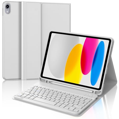 Tastaturhülle für iPad A16 11. Generation 2025/10. Generation 2022, französisches AZERTY, Bluetooth-Tastatur, magnetisch, abnehmbar, mit Stifthalter, für iPad 10/11. Generation 10,9/11 Zoll, Hellgrau von Occtingkind