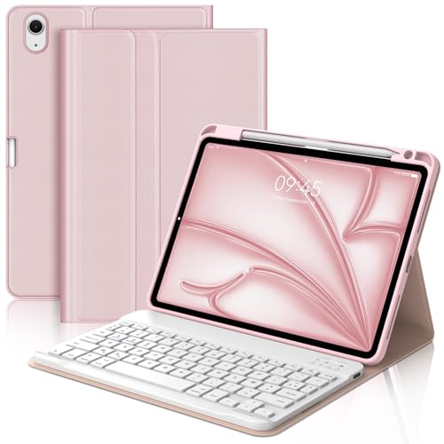 Tastaturhülle für iPad Air 11 Zoll (M3 2025, M2 2024), französisches AZERTY-Tastatur, magnetisch, abnehmbar, mit Stifthalter, für Tablet iPad Air 10,9 Zoll (5./4. Generation), Rosa von Occtingkind