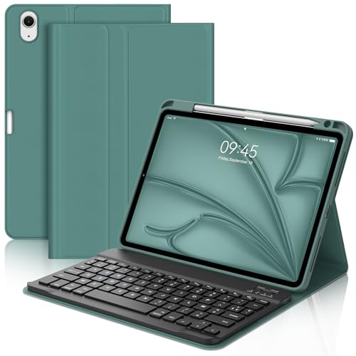 Tastaturhülle für iPad Air 11 Zoll (M3 2025, M2 2024), französisches AZERTY-Tastatur, magnetisch, abnehmbar, mit Stifthalter für Tablet iPad Air 10,9 Zoll (5./4. Generation), Dunkelgrün von Occtingkind