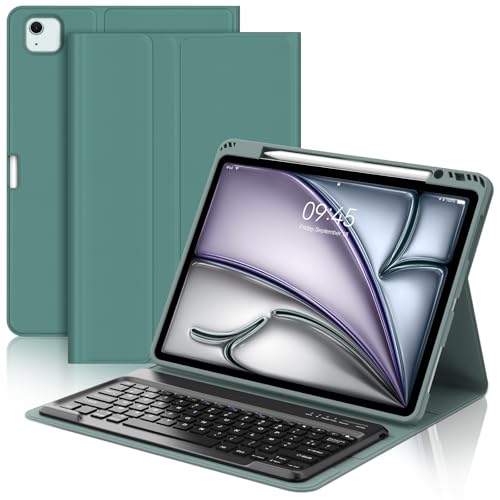 Tastaturhülle für iPad Air 13 Zoll (M3 2025, M2 2024), französisches AZERTY-Tastatur, magnetisch, abnehmbar, mit Stifthalter für iPad Pro 12,9 Zoll (6. / 5. / 4. / 3. Generation), Dunkelgrün von Occtingkind