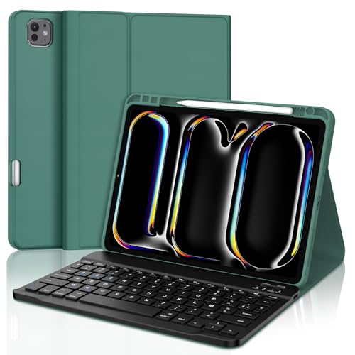Tastaturhülle für iPad Pro 11 Zoll (M4, 2024), AZERTY, Französisch, Bluetooth-Tastatur, magnetisch, abnehmbar, mit Stifthalter, für iPad Pro 11 Zoll (5. Generation) 2024, Dunkelgrün von Occtingkind