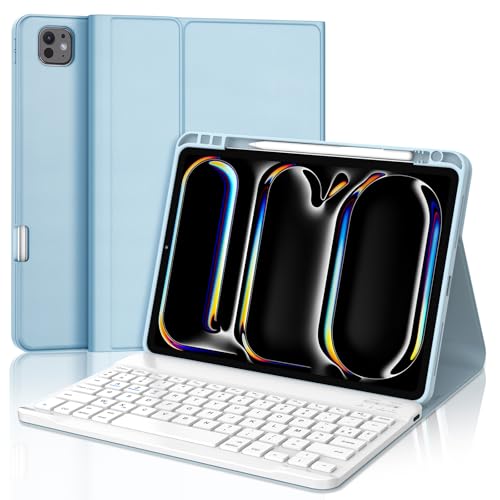 Tastaturhülle für iPad Pro 11 Zoll (M4, 2024), AZERTY, Französisch, Bluetooth-Tastatur, magnetisch, abnehmbar, mit Stifthalter, für iPad Pro 11 Zoll (5. Generation) 2024, Himmelblau von Occtingkind
