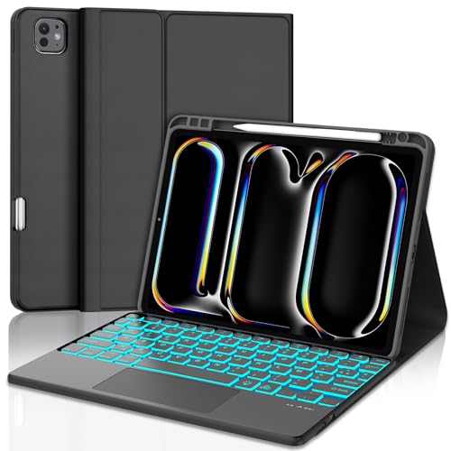 Tastaturhülle für iPad Pro 11 Zoll (M4, 2024) mit Touchpad, französisches AZERTY-Tastatur, magnetisch, abnehmbar, mit 7 Farben mit Hintergrundbeleuchtung für iPad Pro 11 Zoll (5. Gen), Schwarz von Occtingkind