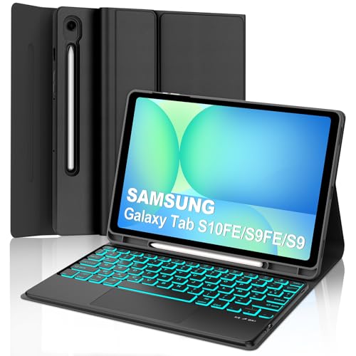 Tastaturhülle mit Touchpad für Samsung Galaxy Tab S10 FE/S9 FE 10,9 Zoll/S9 11 Zoll, AZERTY, abnehmbare Bluetooth-Tastatur mit 7 Farben mit Hintergrundbeleuchtung, für Samsung Galaxy Tab S10 FE 2025 von Occtingkind